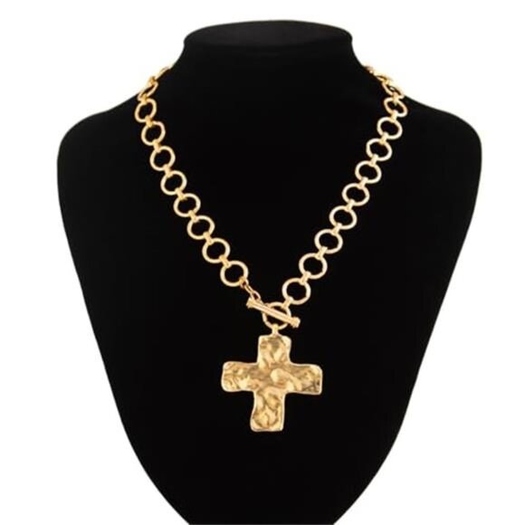 Gold Chunky Cross Necklace for Women Statement Cross Pendant Necklace - Picture 4 of 6